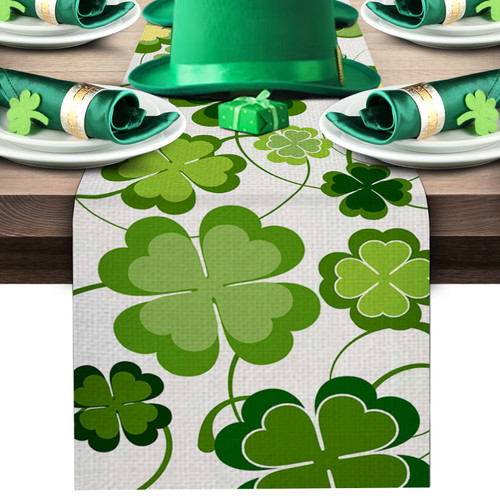 Nortix St. Patrick Day Table Runner - Green Lucky Clover Shamrocks Table Runner 72 Inches Long, Seasonal St. Patrick's Day Holiday Kitchen Dining Table Runner for Home Party Decor 13 x 72 Inch