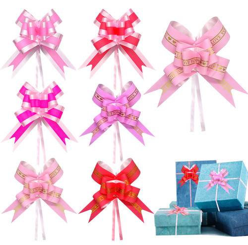 60 Pieces Large Pull Bows for Gift Wrapping, Birthday Gift Wrap Ribbon Pull Bows for Gift Basket Red Pink Heart Bows Ribbon Pull Bows for Birthday Presents, Wedding Baskets, Wine Bottles Decoration