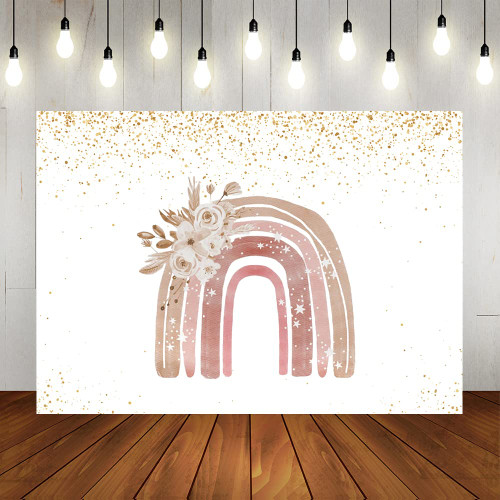 Lofaris Modern Rainbow Birthday Party Photography Backdrop Boho Pampas Pink Happy First Birthday Background Baby Girl's 1st Birthday Party Decorations Photo Booth Props 7x5ft