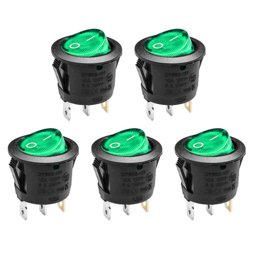 SPDT AC 6A/125V 10A/250V 3 Pins 3 Position ON/Off/ON Green LED Rocker Toggle Switch for Car and Boat Toggle Switch QTEATAK Switches