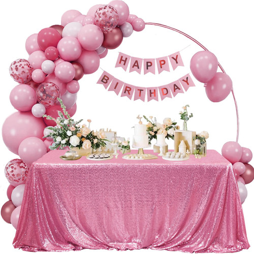 FYLEDAEE Hot Pink Sequin Tablecloth Rectangular 50X80 inch Glitter Shimmer Table Cover for Wedding Baby Shower Birthday Party Dinners Sparkly Tablecloth