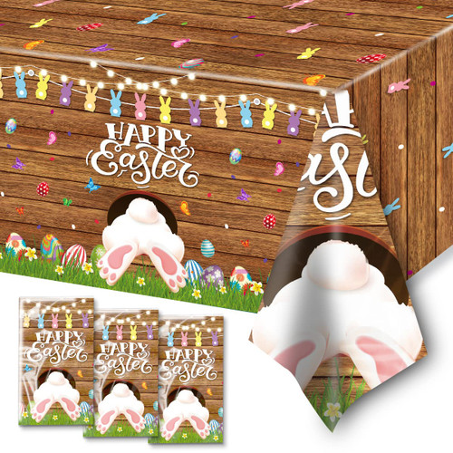 Happy Easter Tablecloth Decoration-Welcome Easter Supplies,3pcs Easter Bunny Plastic Rectangle Table Covers Decoration for Easter Party Dinner Decoration (Tablecloth)
