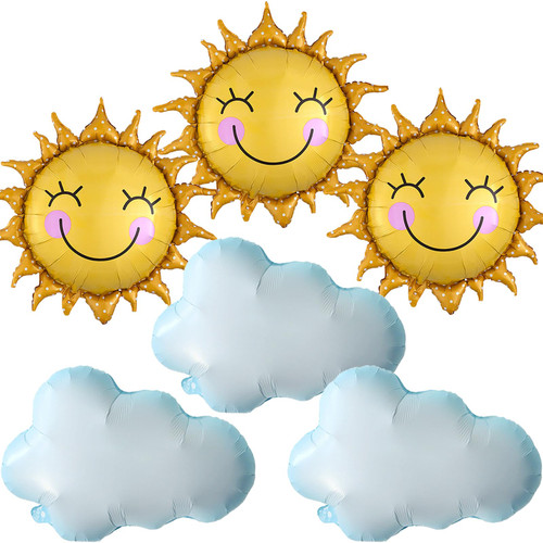 6Pcs Sun Sunshine Balloons White Cloud Foil Mylar Balloons for Sunshine Weather Themed Birthday Baby Shower Party Decorations Supplies