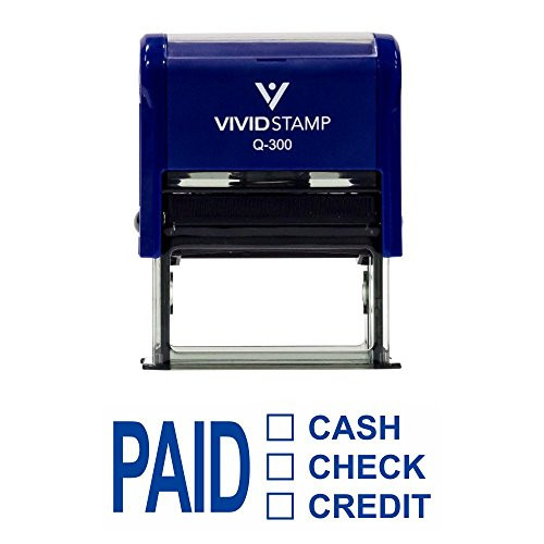 PAID CASH CHECK CREDIT Self Inking Rubber Stamp (Blue Ink) - Large