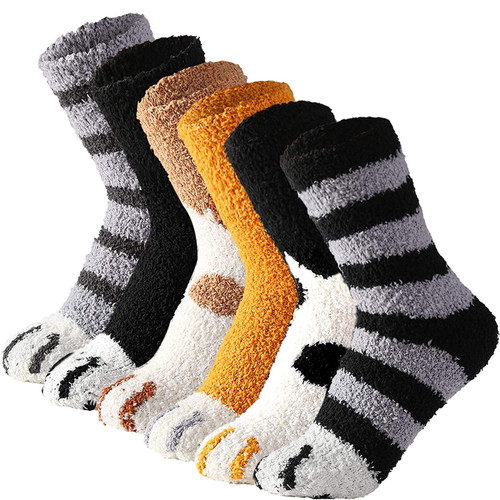 Ginmewrae Women Fuzzy Socks 6 Pairs Cozy Soft Fluffy Cute Cat Animal Slipper Socks Home Sleeping Warm Socks Christmas Gifts Pack for Girls Women