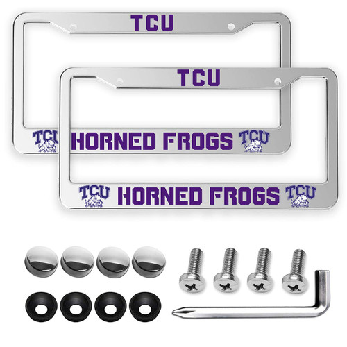 2 Packs Matte Silver for TCU Horned Frogs License Plate Frames -2 Holes License Plate Holder for Christian University,Universal Aluminum Tag Frame for License Plate for Front and Rear Car Tags