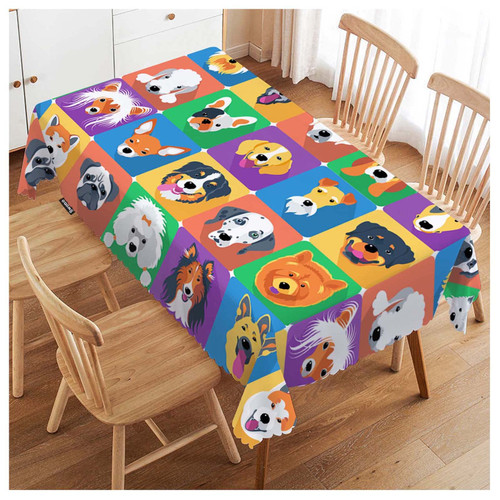 Swono Decorative Rectangle Table Cloth Dog Icon, Dog Puppy Head Poodle Shepherd Terrier Labrador Polyester Tablecloth Kitchen Table Cover for Dining BBQ Picnic Coffee Table 50x72, 4-6 Seats