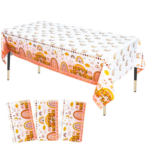 HHLCWA 3 Pack Boho Rainbow Party Tablecloth, Plastic Rainbow Birthday Table Cover for Bohemian Themed Birthday Party Supplies Decorations, 86.6 x 51.2in HHLCWA 3 Pack Boho Rainbow Party Tablecloth, Plastic Rainbow Birthday Table Cover for Bohemian Themed Birthday Party Supplies Decorations, 86.6 x 51.2in
