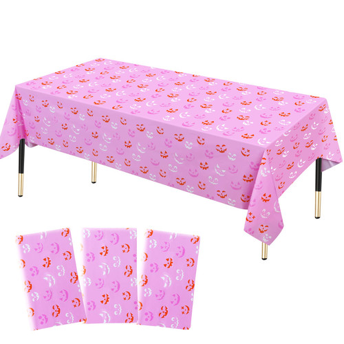 HHLCWA 3 Pack Halloween Party Tablecloth, Plastic Pink Pumpkin Table Cover for Halloween Party Decorations Supplies, 86.6 x 51.2in HHLCWA 3 Pack Halloween Party Tablecloth, Plastic Pink Pumpkin Table Cover for Halloween Party Decorations Supplies, 86.6 x 51.2in