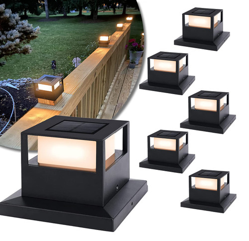 Viewsun 6 Pack Solar Post Cap Lights, Outdoor Fence Solar Powered Post Cap Lights with SMD LEDs Waterproof Light Decorative for Fence Deck or Patio Decor, Fits 4x4, 5x5 or 6x6 Wooden Posts