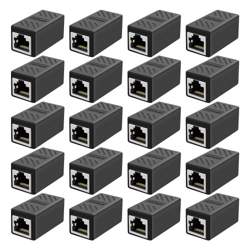 WHIRLGEE Ethernet Coupler RJ45 Coupler 8p8c Connector Ethernet Cable Extender Adapter for Cat7 Cat6 Cat5e Cat5 LAN Connector in Line Coupler Female to Female (20PCS, Black)