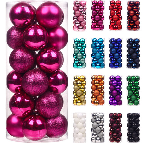 Emopeak 24Pcs Christmas Balls Ornaments for Xmas Christmas Tree - Mini Shatterproof Christmas Tree Decorations Hanging Ball for Holiday Wedding Party Decoration (Rose Red, 1.2"-3.1CM)