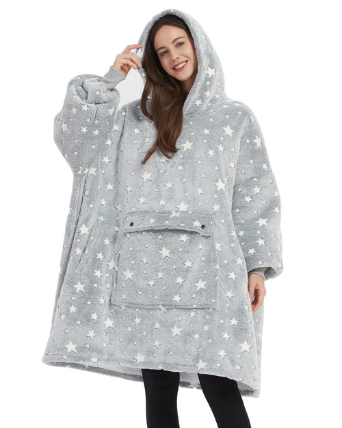 Kjlwb Wearable Blanket Hoodie for Adults, Oversized Sherpa Wearable Blankets Sweatshirt Giant Pockets,One Size Fits All