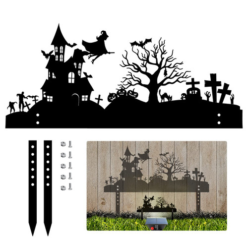 GOGOPARTY Halloween Witch Silhouette Yard Decorations Outdoor, Black Metal Halloween Yard Decor, Scary Halloween Night Scene Silhouette Yard Sign for Outdoor Indoor Decor