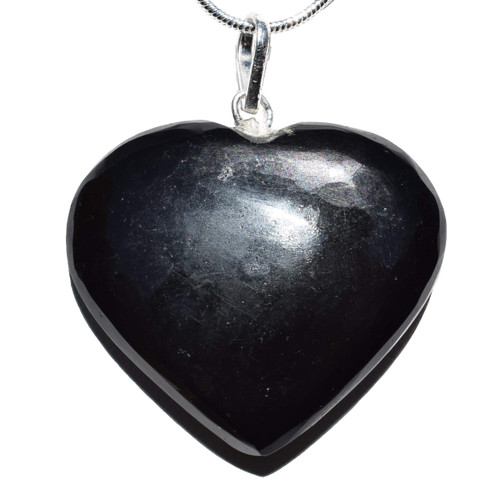 Zenergy Gems CHARGED Natural Himalayan Gemstone Crystal Puffy Heart Pendant Necklace + 20" Silver Chain + Selenite Charging Heart [Included] (Black Obsidian (Himalayan))