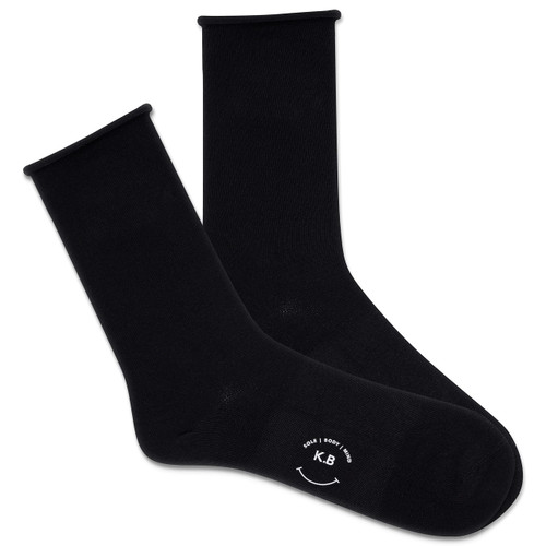 K. Bell Women's Solid Modal Roll Top Crew Socks 1 Pair, Black, Women's 9-11