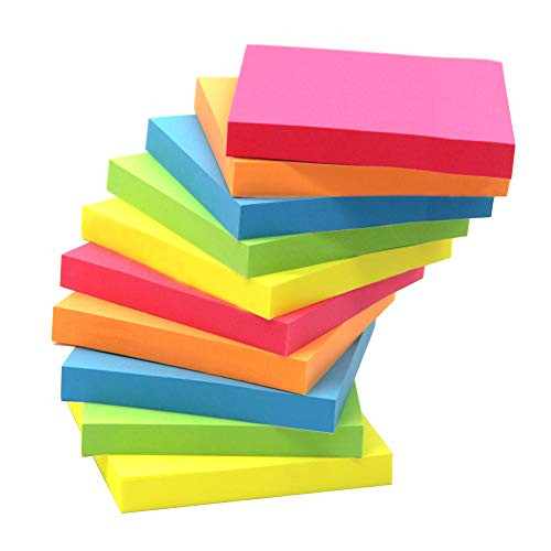 Sticky Note, Top Honor 3 inch x 3 inch, 10 Pads/Pack,100 Sheets/Pad, 5 Colours Self-Stick Notes, Easy Post