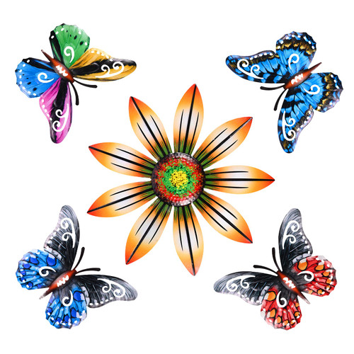 ZELARO Metal Flower Wall Decor with 4pcs Metal Butterfly Wall Art Decoration Metal Colored Wall Sculptures Hanging for Indoor Outdoor Garden Porch Patio Yard Home Decor Boho Art ZELARO Metal Flower Wall Decor with 4pcs Metal Butterfly Wall Art Decoration Metal Colored Wall Sculptures Hanging for Indoor Outdoor Garden Porch Patio Yard Home Decor Boho Art