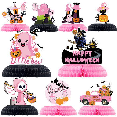 Pink Boo Halloween Honeycomb Centerpieces Decorations - 9 Pcs Pink Black Ghost Halloween Happy Boo Day Birthday Party Supplies - Little Boo Baby Shower Girls Birthday Party Table Decorations