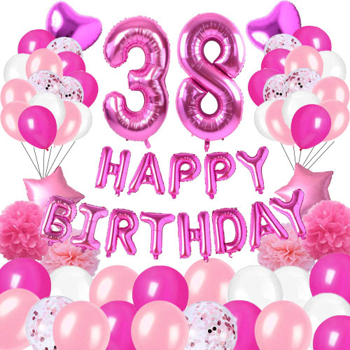 Happy 38th Birthday Party Decorations Pink Latex,Rose Red Latex and Sequin Balloons Happy Birthday Banner Foil Number Balloons and More for 38 Years Old Birthday Party Supplies (colorpartyland)