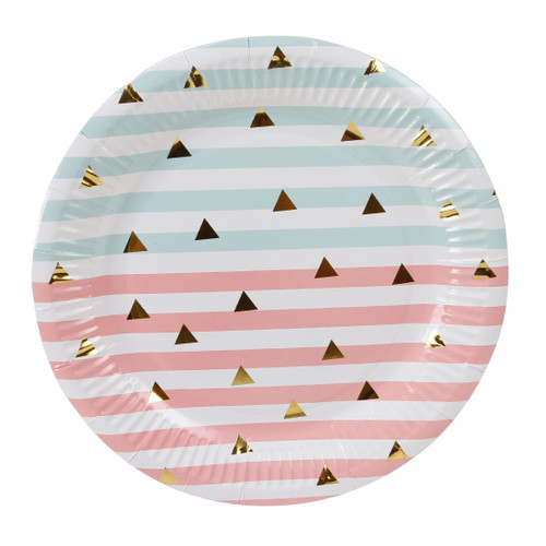 Geeklife Gold Paper Dessert Plates, Metallic Gold Triangle Paper Party Plates 9 inch, Lively Decorative Paper Plates Set, 20 count