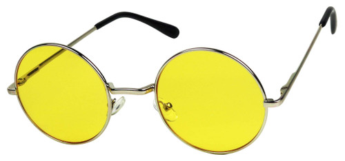 ShadyVEU Retro Slim Round Sunglasses Hippie Style Metal Frame Oceanic Lens Shades (Yellow)
