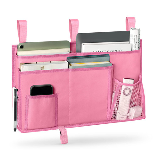 hizgo Bedside Caddy, Hanging Bedside Storage Organizer with 8 Pockets, Bunk Bed Organizer for College Dorm Room, Bunk/Loft Bed, Hospital Bed Rail, Camp (Pink)