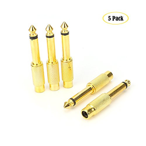 SiYear 6.35mm (1/4 inch) male Mono Plug to RCA Female Audio AUX Male Jack Plug Adapter Gold Plated Connector (5 Pack)