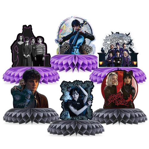 6 Wednesday Party Honeycomb Centerpieces, Double Sided Table Decorations Birthday Party Favors Supplies for Addams Theme 6 Wednesday Party Honeycomb Centerpieces, Double Sided Table Decorations Birthday Party Favors Supplies for Addams Theme