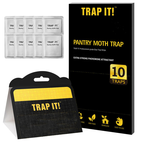 TRAP IT! Pantry Moth Traps, 10 Pack Sticky Glue Trap Indoor with Pheromones to Attract and Kill Grain Flour Seed Meal Moths, Non-Toxic Pantry Pest Killer for House Food and Cupboard Moth Control