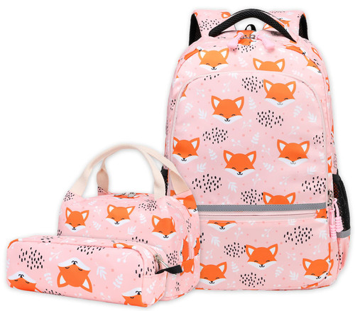 Aimeen Kids Backpacks for Girls Fox Backpack with Lunch Bag 3 in 1 Girls Fox Schoolbag Preschool Kindergarten Kids BookBag Set