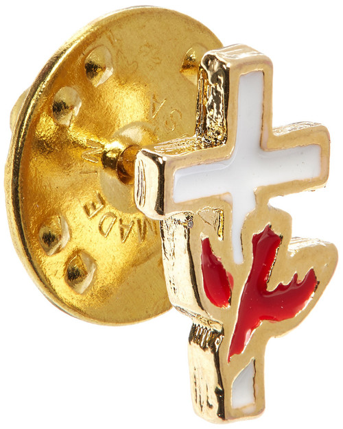 Cathedral Art (Abbey & CA Gift Red Dove on White Cross Inspirational Lapel Pin, One Size