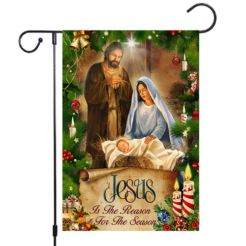 Jesus is The Reason for The Season Garden Flag, Jesus Garden Flag Banner Burlap Double Sided Jesus Vertical Flag for Outside, Farmhouse Yard Outdoor Christmas Decor - 12x18 inch