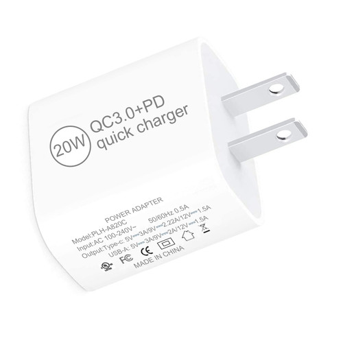 USB C Wall Charger 20W, Dual Port PD Power Delivery Fast Type C Charging Block Plug Adapter for iPhone 11/12/13/14/Pro Max, XS/XR/X, iPad Pro, AirPods Pro, Samsung Galaxy and More (White 20w)