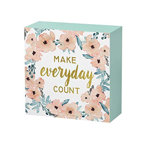 SANY DAYO HOME 6 x 6 inches Colorful Wooden Box Sign with Inspirational Saying for Home and Office Decor - Make Every Day Count SANY DAYO HOME 6 x 6 inches Colorful Wooden Box Sign with Inspirational Saying for Home and Office Decor - Make Every Day Count