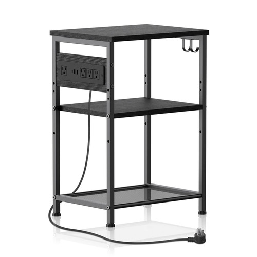 End Table with Charging Station, 3-Tier Side Table with PD 20W USB C Port and 4 Outlets, Nightstand for Small Space Bedside Table with Storage Shelf for Living Room Bedroom, Furniture Plug-In Series