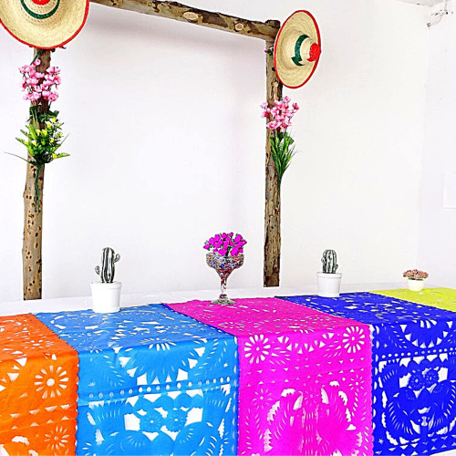 Mexican Table Runners, 1 Pack of 6 Papel Picado Runners, 39x20 Inches, Bohemian Table Decorations, Mexican Party Theme, Cinco de Mayo, Mexico Wedding,