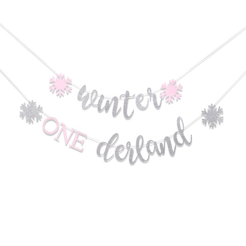 Winter Onederland Banner - Winter Wonderland Decoration,winter Onederland Party Decorations,snowflake Banner,white Snowflake 1st Birthday,pink and Silver Decor Photo Props