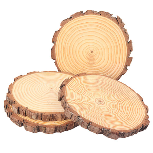 4 PCS 8-9 Inch Natural Wood Slices, Unfinished Pine Wood Circles with Barks for Coasters, DIY Crafts, Christmas Rustic Wedding Ornaments and Centerpieces,by GNIEMCKIN