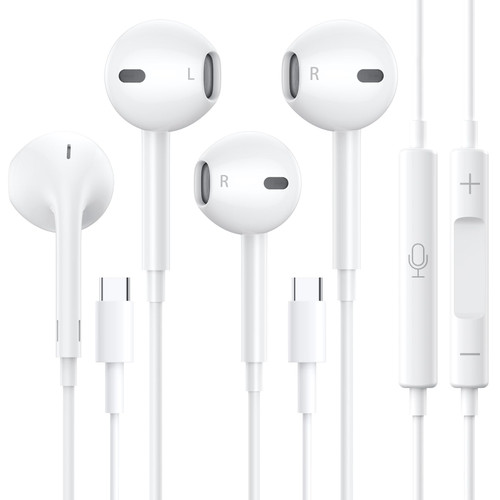 2 Pack-USB C Headphones Earbuds, Type C Earbuds In-Ear Headphones with Microphone & Remote Control Noise Cancelling Wired Compatible with Galaxy S23/S22/S21/S20/Ultra Note 10/20, Pixel 7/6/6a/5/4