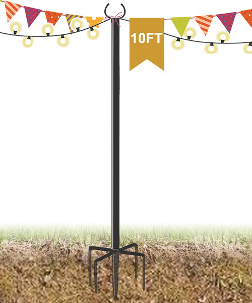 Derkniel 10 FT Outdoor String Light Pole Stand for Garden Lawn, Adjustable Globe Patio Light Post for Hanging Outside Decorate Lighting, 1 Pack