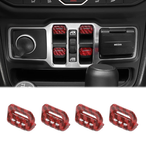 CheroCar for Jeep JL Window Switch Button Cover Trim Interior Accessories for Jeep Wrangler JL JLU Gladiator JT 2018-2021 (Red Carbon Fiber)