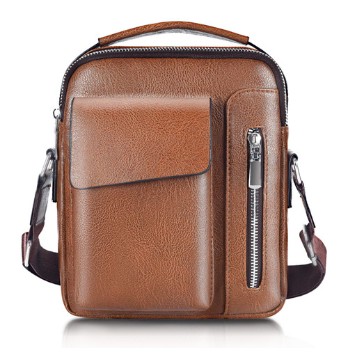 Men's Small PU Leather Messenger Shoulder Bag, Vintage Satchel Bags for Mens, Men Crossbody Casual Sling Mini Handbags Purse with Shoulder Strap for Travel - Brown
