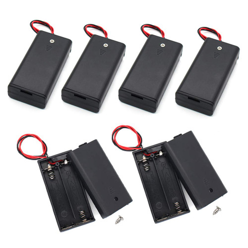 (Pack of 6) AA Battery Holder with Switch and Cover, 2 x 1.5V AA Battery Holder Case with On/Off Switch and Wire Leads