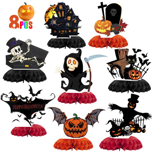 Halloween Honeycomb Centerpiece Party Decoration, 8 Pieces Halloween Bat Pumpkin Ghost 3D Paper Fan Centerpiece Table Decor Halloween Themed Party Favors Halloween Honeycomb Centerpiece Party Decoration, 8 Pieces Halloween Bat Pumpkin Ghost 3D Paper Fan Centerpiece Table Decor Halloween Themed Party Favors
