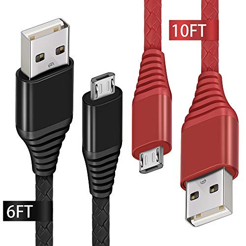 Micro USB Cable Android,DEEGO[2Pack 6FT+10FT]Extra Long Android Phone Fast Charging Cord, Quick Data Sync Charger Cable for Samsung Galaxy S7/S6 Edge,Note 5,Moto,LG G4,Kindle,Echo Dot(2nd),Smartphones