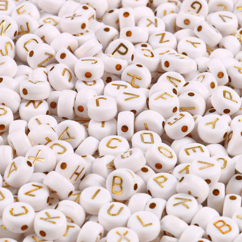 Yochus 1000pcs White Round Acrylic Alphabet Beads 4x7mm Gold Letter A-Z Beads for Jewelry Making and DIY Bracelets, Necklaces, Key Chains Yochus 1000pcs White Round Acrylic Alphabet Beads 4x7mm Gold Letter A-Z Beads for Jewelry Making and DIY Bracelets, Necklaces, Key Chains