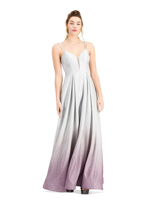 B Darlin Womens Silver Glitter Ombre Spaghetti Strap Sweetheart Neckline Full-Length Formal Fit + Flare Dress Juniors 5