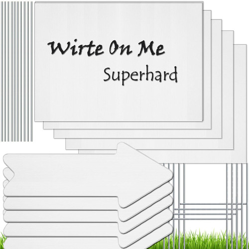 Blank Yard Signs With Stakes 18x12 in, Real Estate Garage Yard Sale Signs, Custom Outdoor Signs Plastic Double Sided Lawn Arrow Signs for Birthday,Wedding,Directional,Campaign Signs 10 Packs