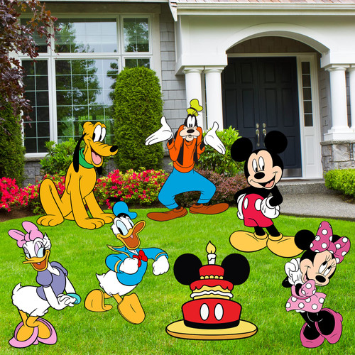Mickey Mouse Birthday Party Supplies, 7PCS Yard Signs with Stakes, Outdoor Lawn Party Decor, Mickey Mouse Party Decorations, Yard Signs for Minnie Mouse Theme Birthday Party